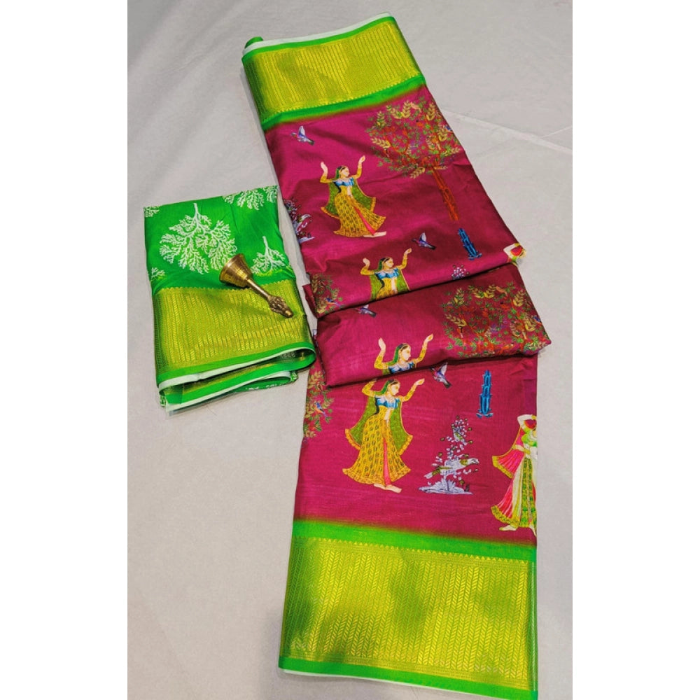 Women'S Digital Dolla Silk Printed Saree With Unstitched Blous