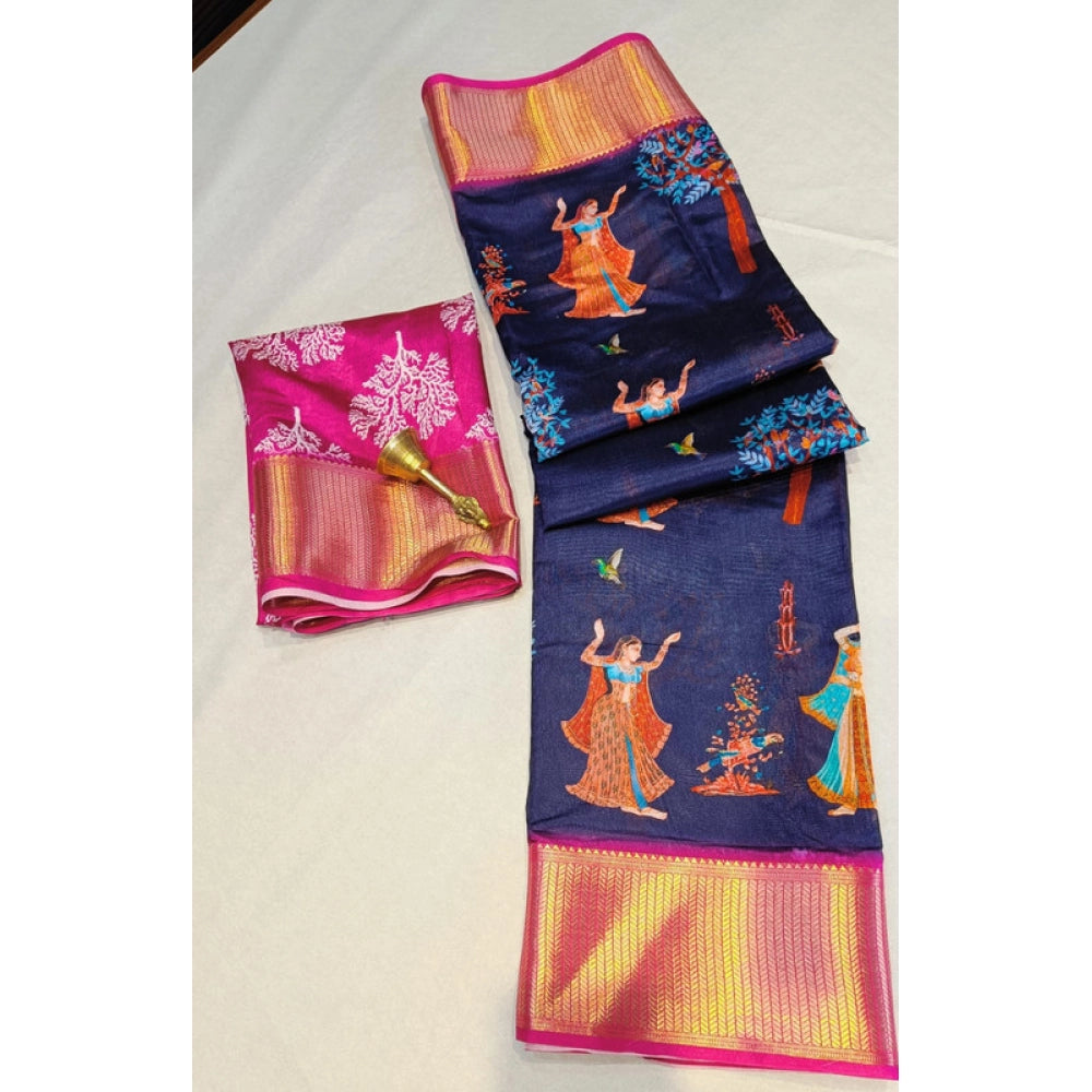 Women'S Digital Dolla Silk Printed Saree With Unstitched Blous