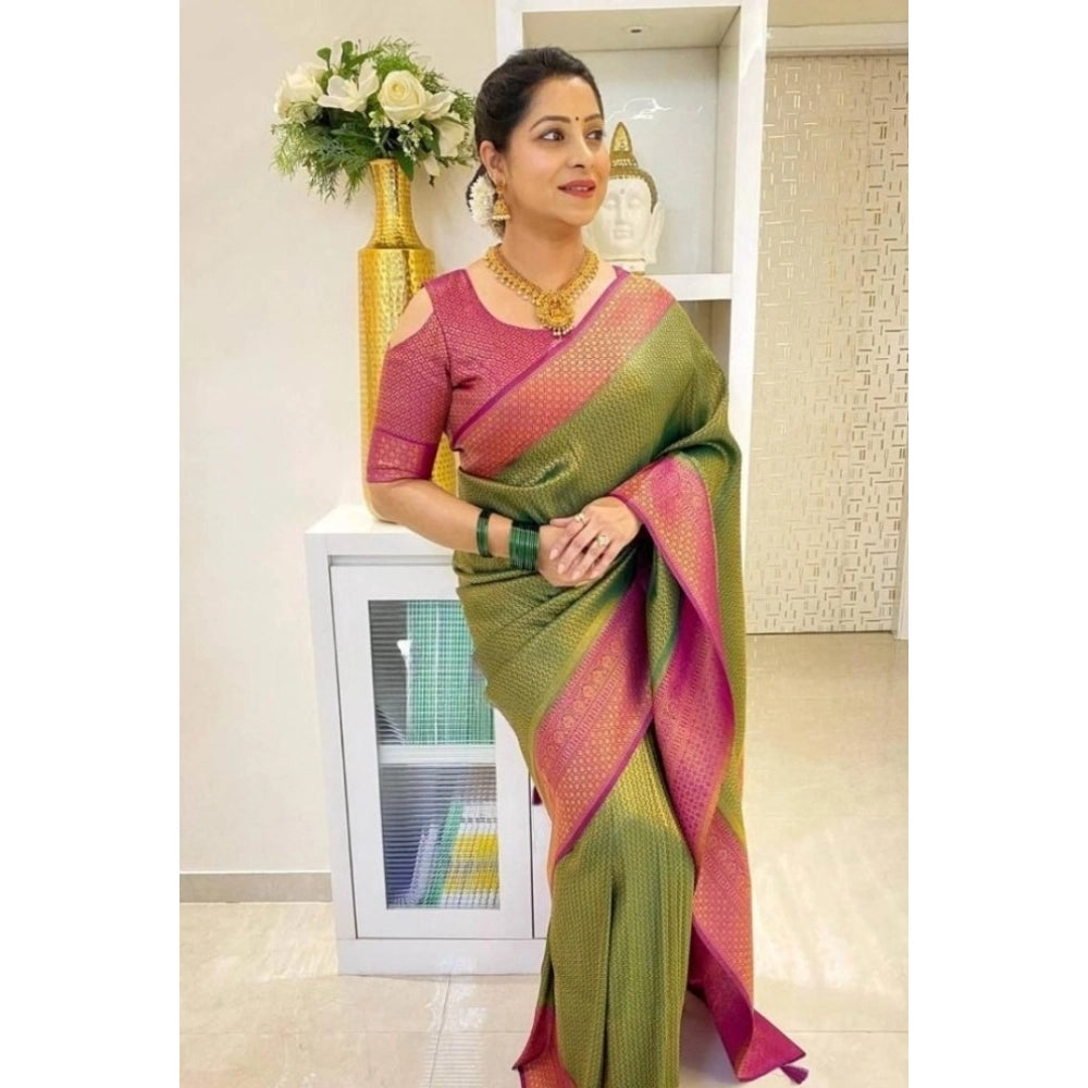 Women'S Soft Lichi Silk Printed Saree With Unstitched Blouse 5