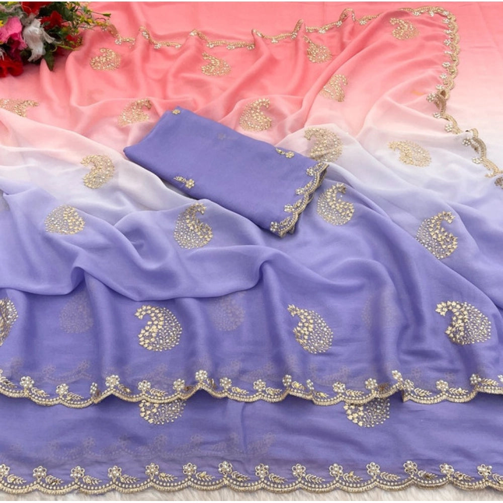 Women'S Digital Printed Geogette Saree With Unstitched Blouse