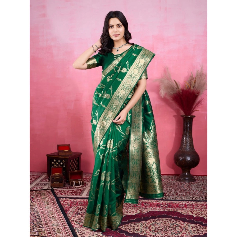 Women'S Banarasi Silk Printed Saree With Unstitched Blouse 5.5