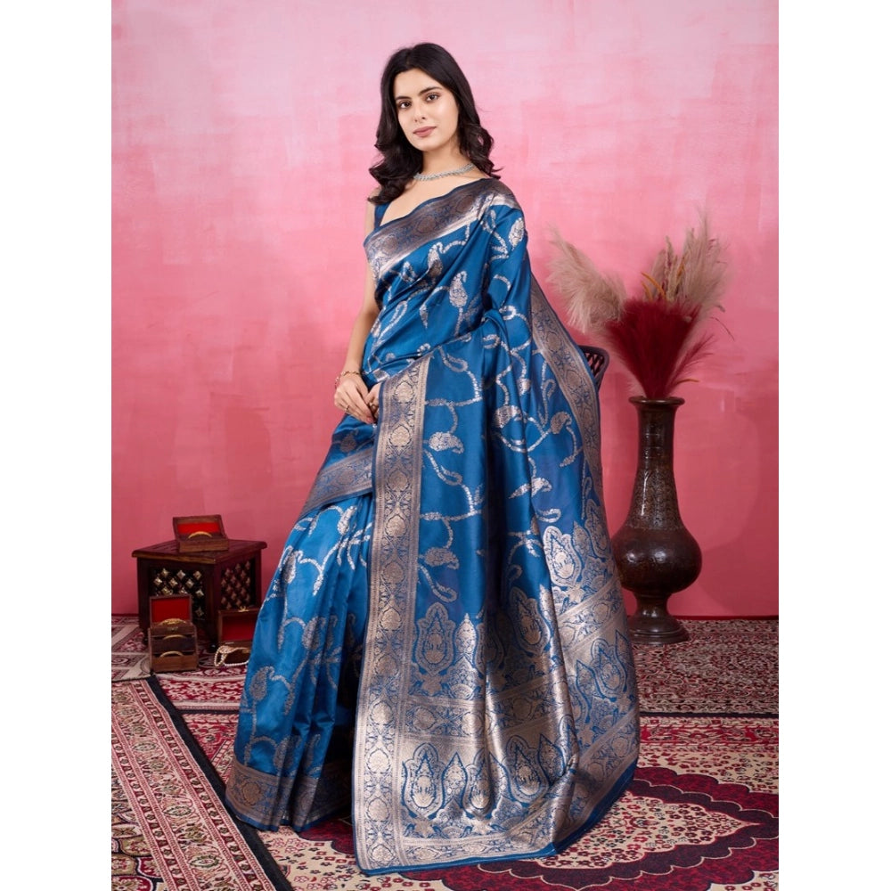 Women'S Banarasi Silk Printed Saree With Unstitched Blouse 5.5