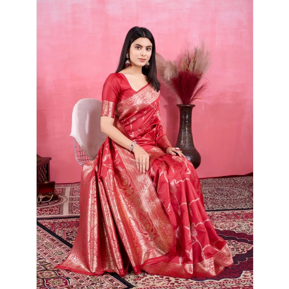Women'S Banarasi Silk Printed Saree With Unstitched Blouse 5.5