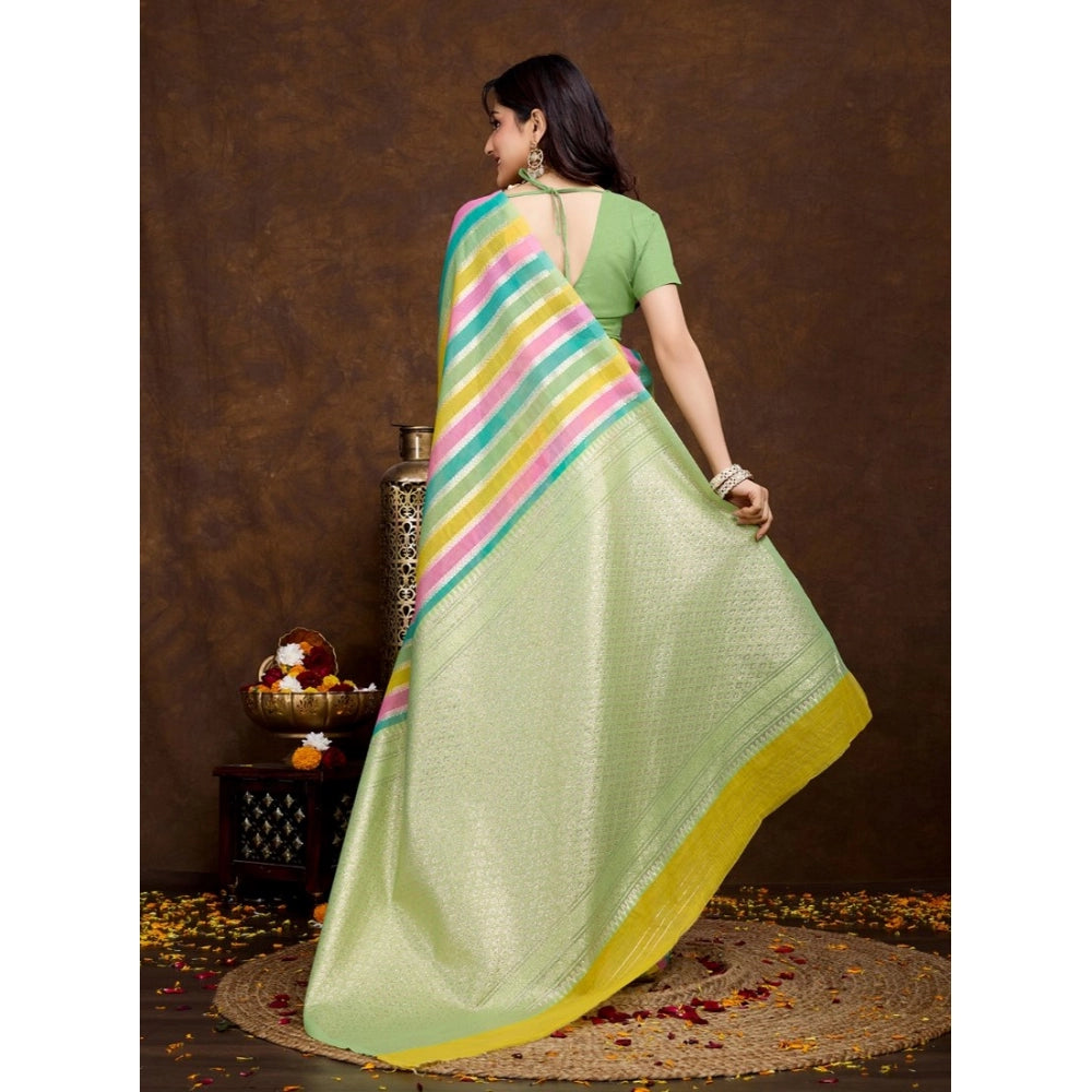 Women'S Cotton Blended Printed Saree With Unstitched Blouse 5.