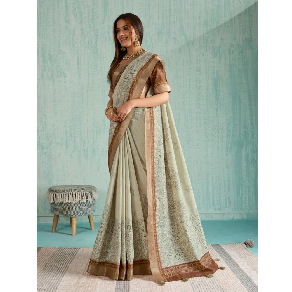 Women'S Silk Blend Printed Saree With Unstitched Blouse 5.5Mtr