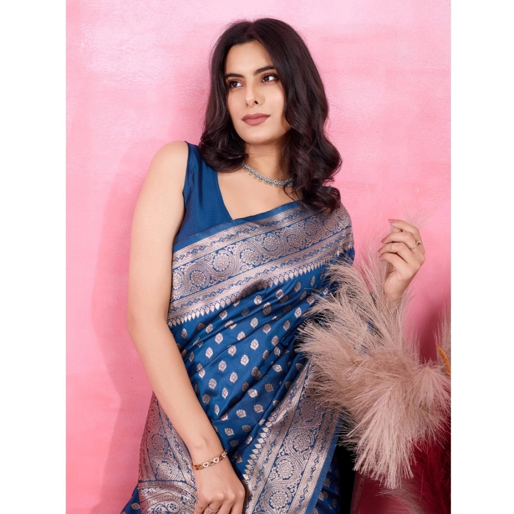Women'S Banarasi Silk Printed Saree With Unstitched Blouse 5.5