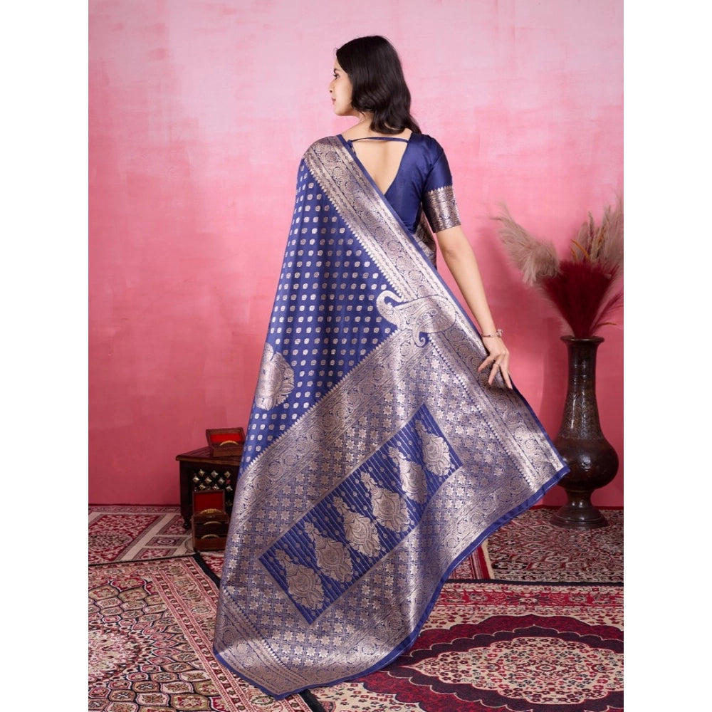 Women'S Banarasi Silk Printed Saree With Unstitched Blouse 5.5