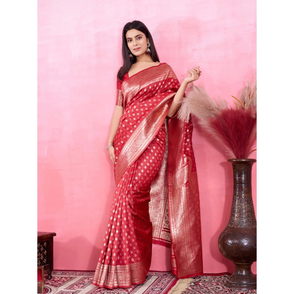 Women'S Banarasi Silk Printed Saree With Unstitched Blouse 5.5