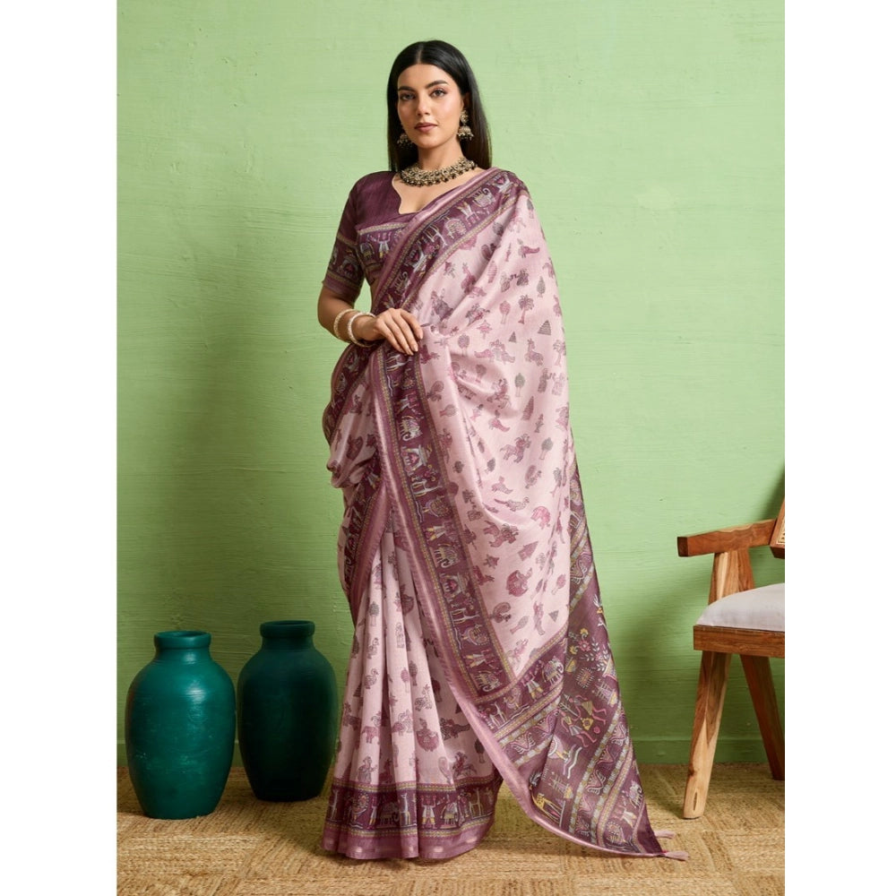 Women'S Silk Blend Printed Saree With Unstitched Blouse 5.5Mtr