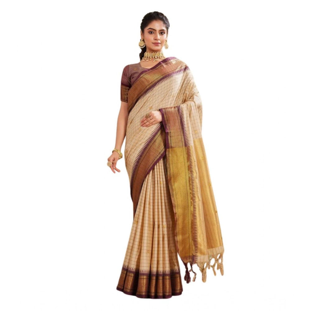 Women'S Silk Blended Jaquard Woven Saree With Unstitched Blous