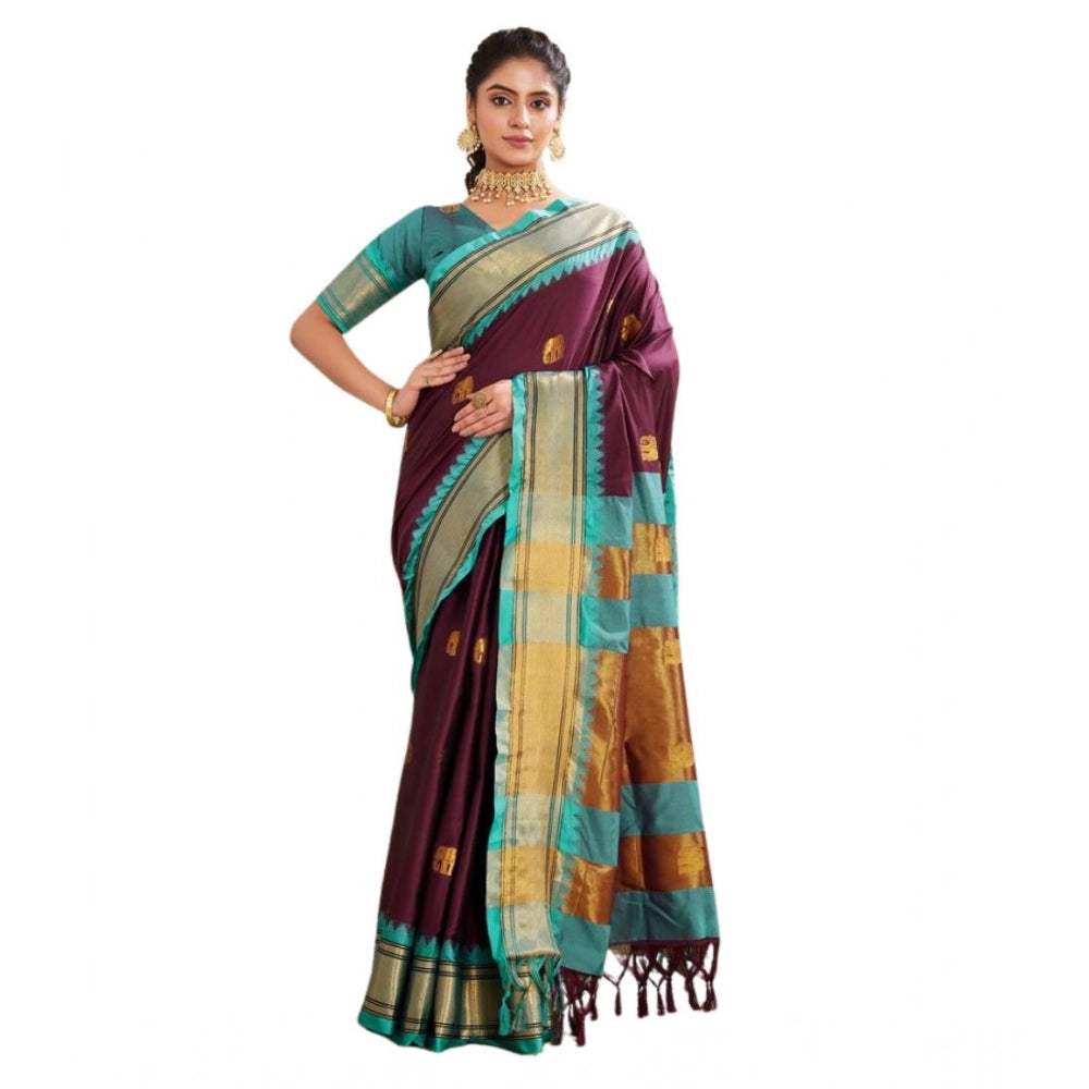 Women'S Silk Blended Jaquard Woven Saree With Unstitched Blous