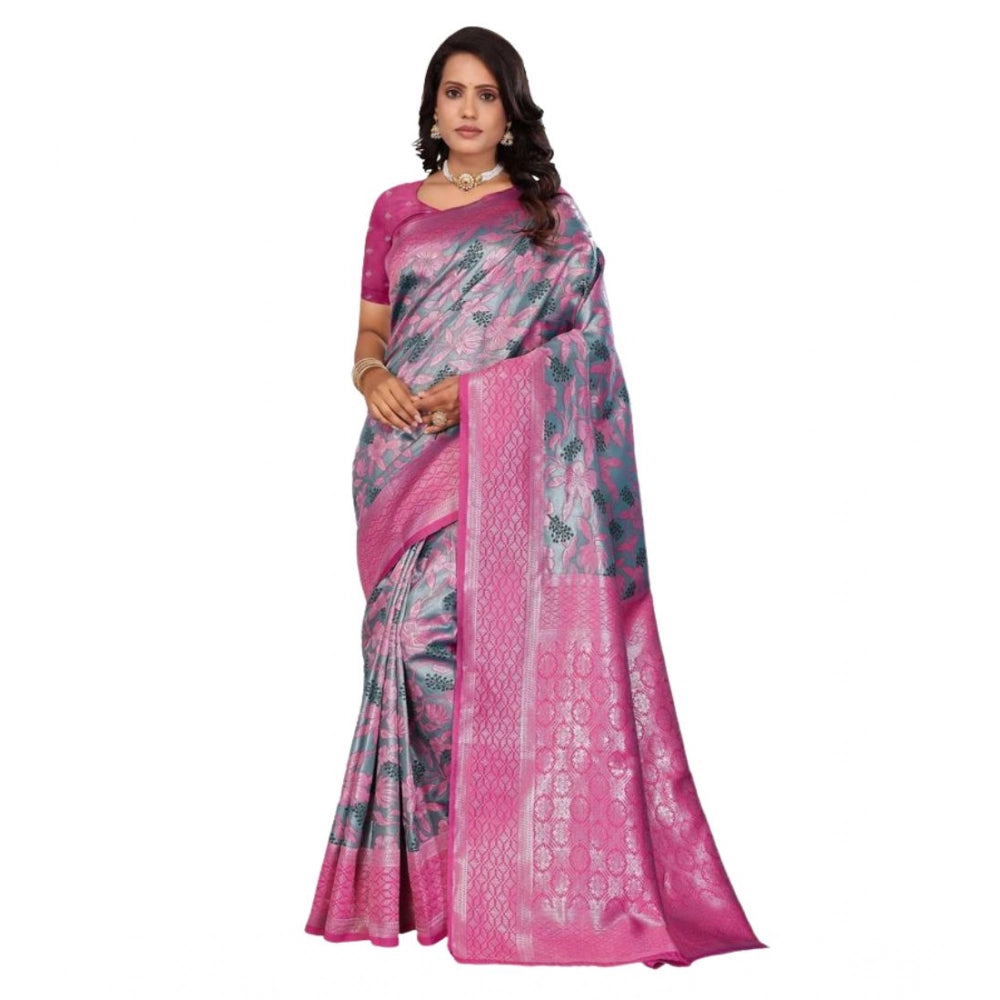 Women'S Banarasi Silk Jaquard Woven Saree With Unstitched Blou