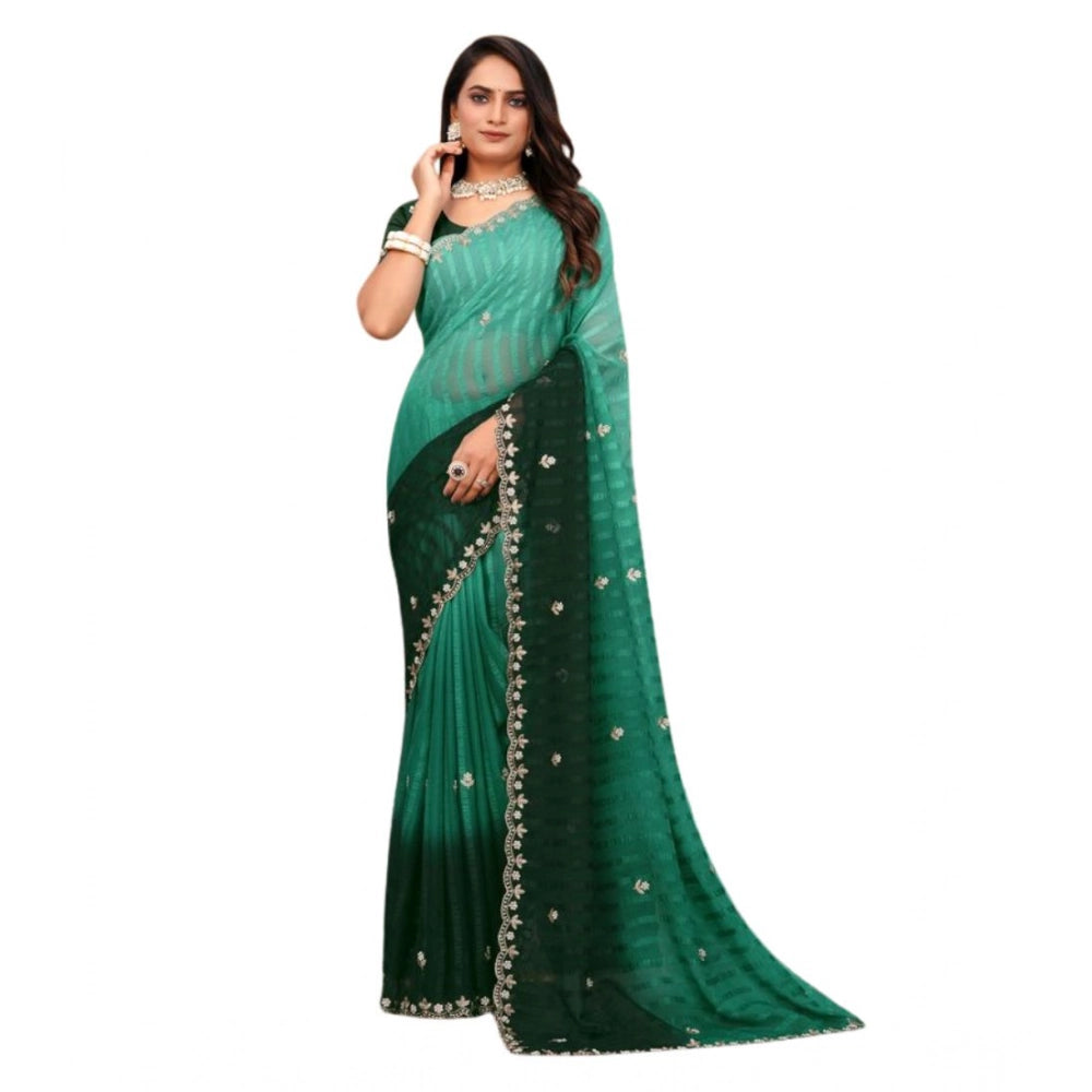 Women'S Chiffon Embroidred Saree With Unstitched Blouse 5.5Mtr