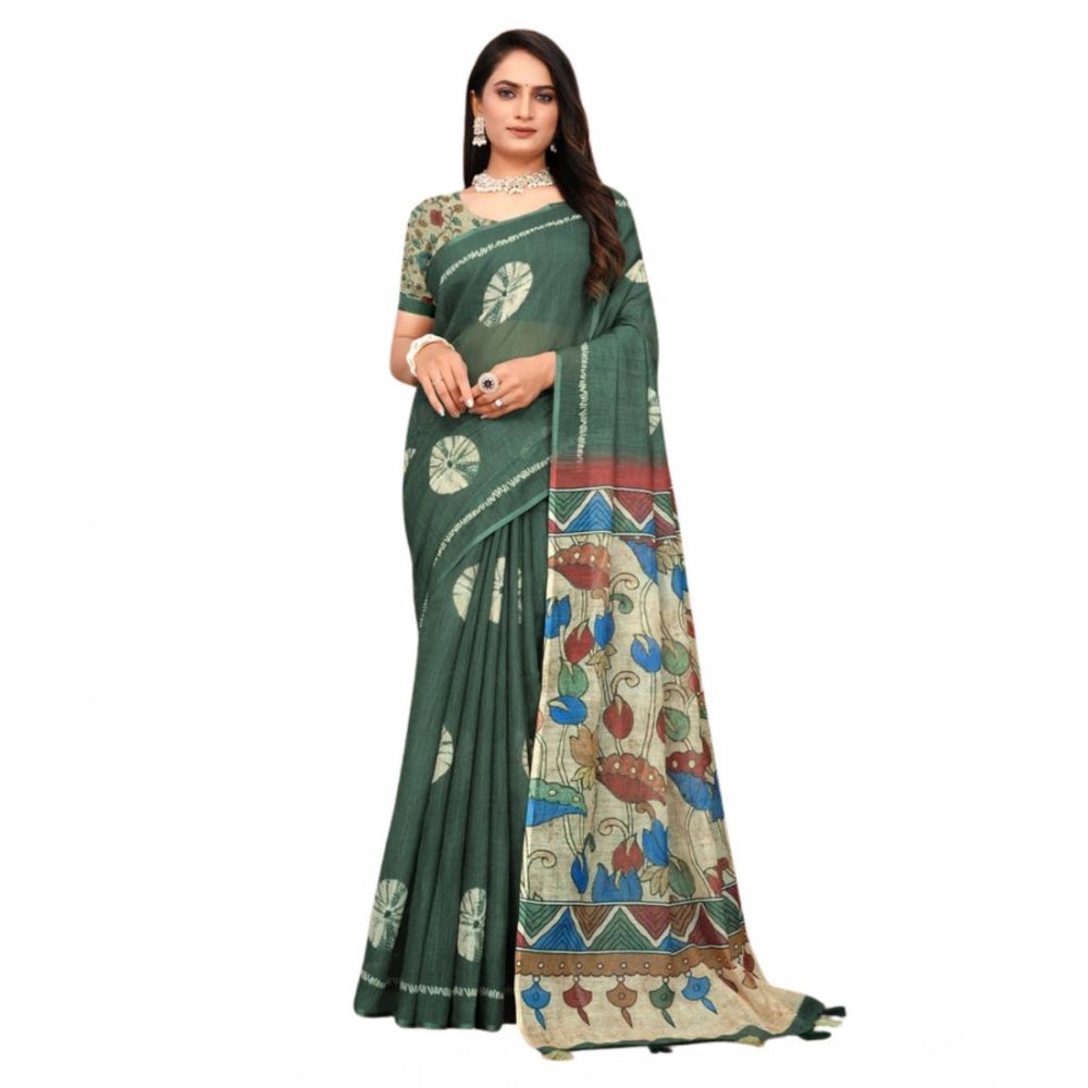 Women'S Linen Printed Saree With Unstitched Blouse 5.5Mtr (Dar