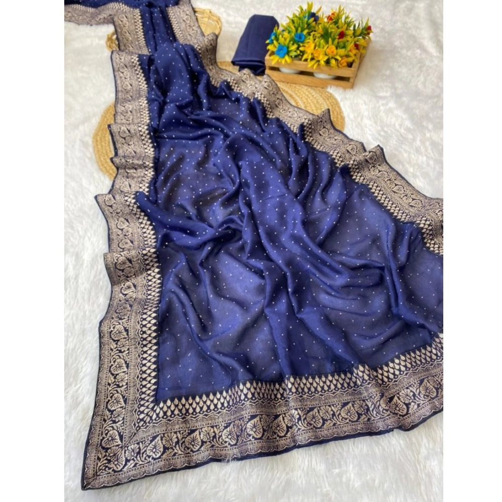 Women'S Silk Embroidred Saree With Unstitched Blouse 5.5Mtr (B