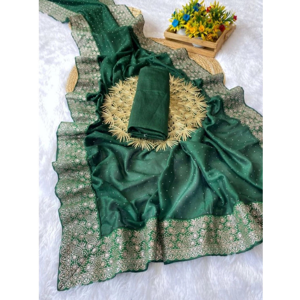 Women'S Silk Embroidred Saree With Unstitched Blouse 5.5Mtr (D
