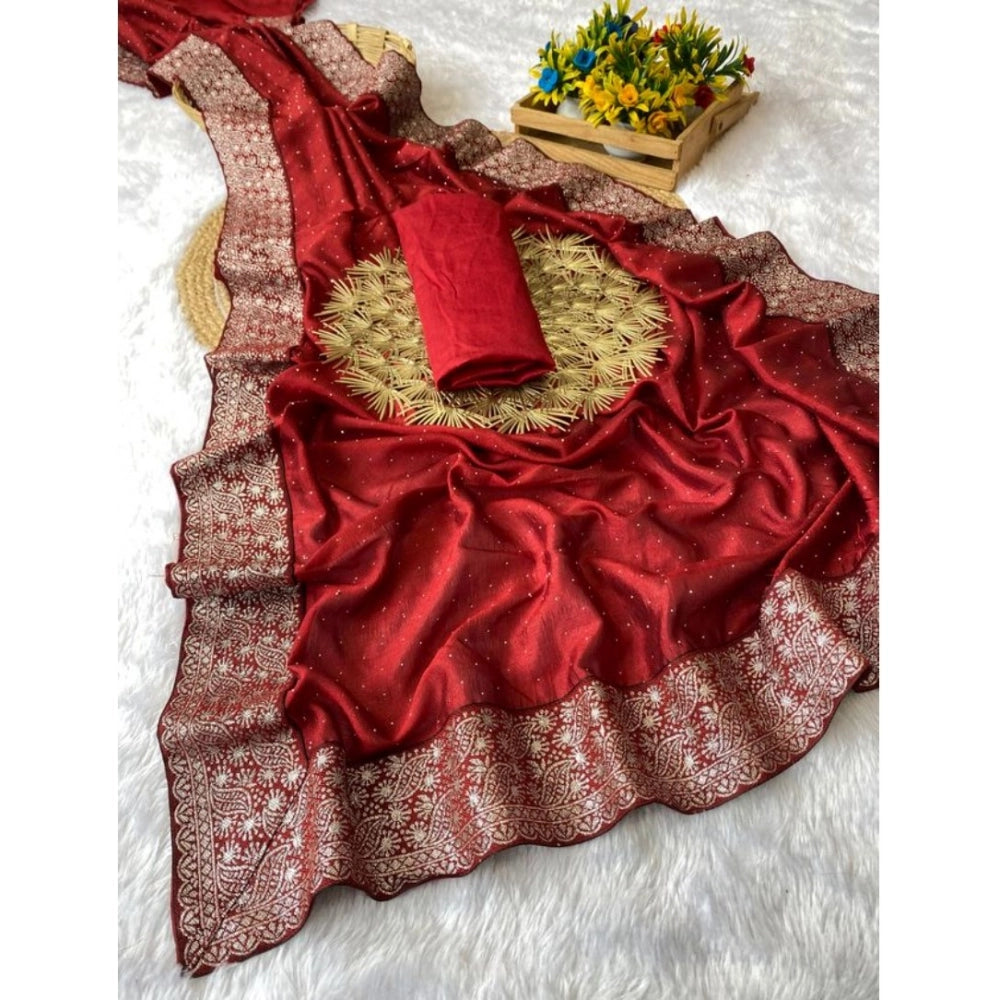 Women'S Silk Embroidred Saree With Unstitched Blouse 5.5Mtr (R