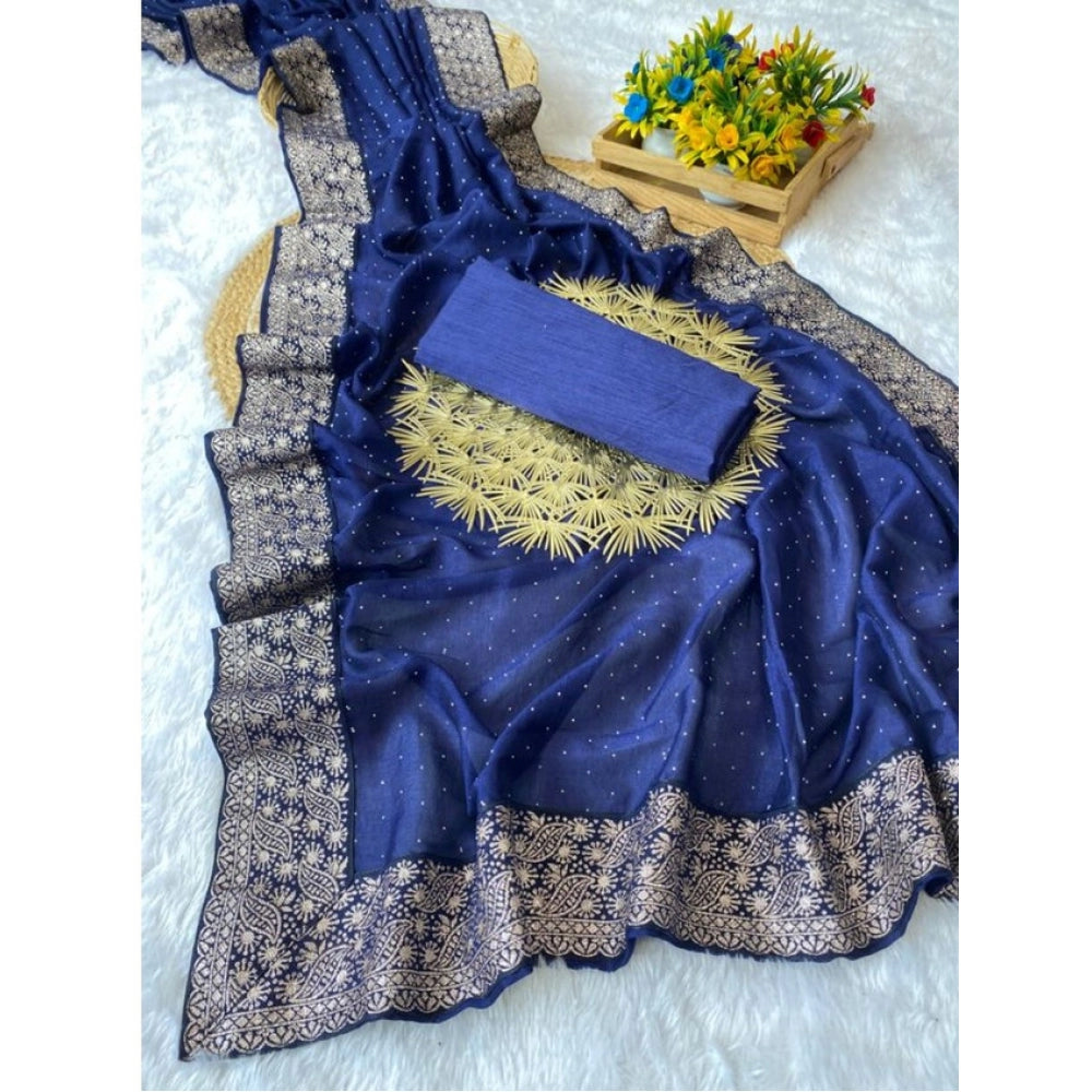 Women'S Silk Embroidred Saree With Unstitched Blouse 5.5Mtr (B