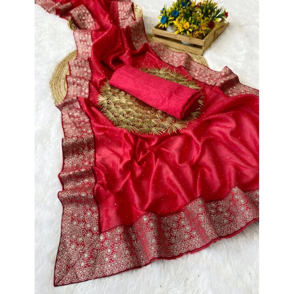 Women'S Silk Embroidred Saree With Unstitched Blouse 5.5Mtr (P