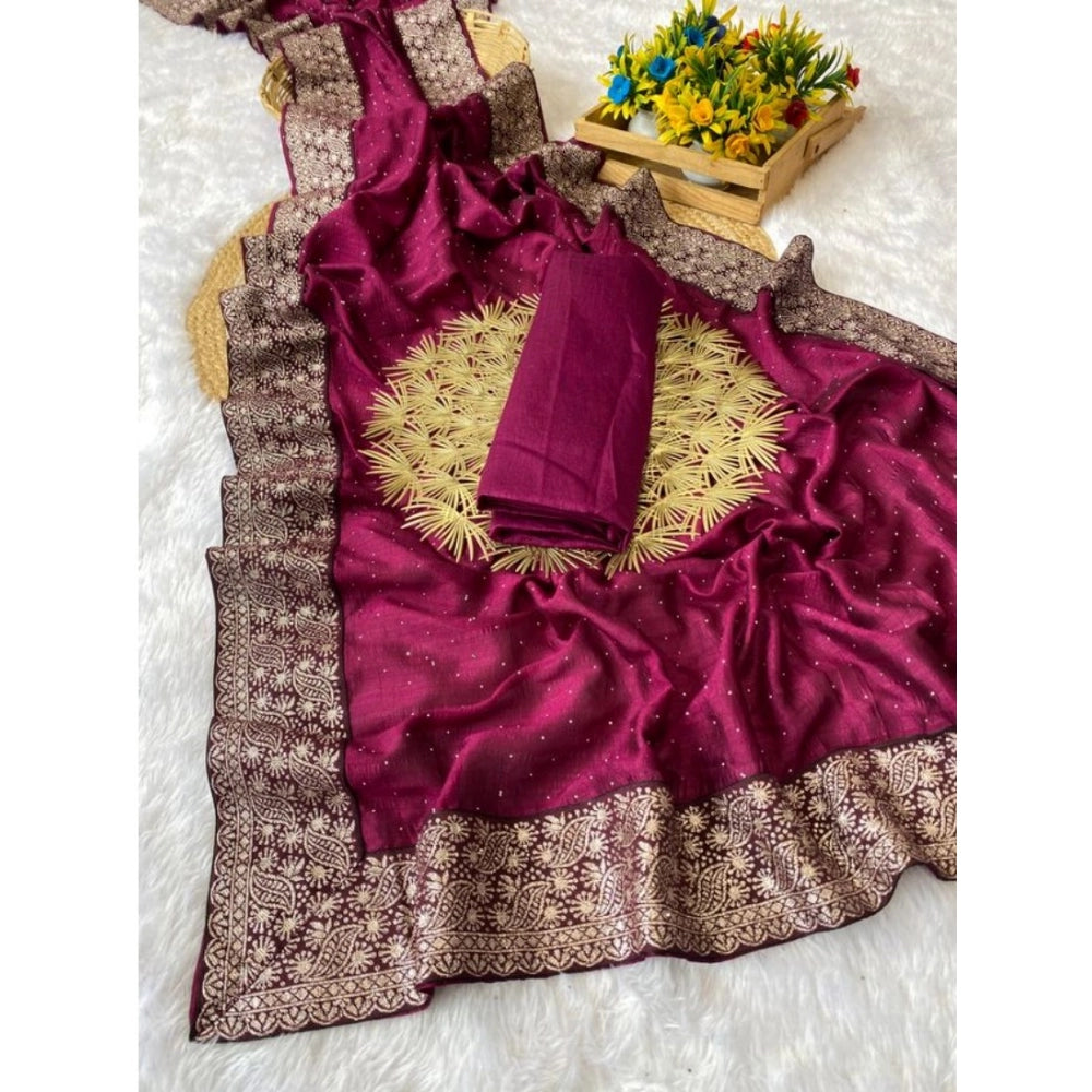 Women'S Silk Embroidred Saree With Unstitched Blouse 5.5Mtr (P