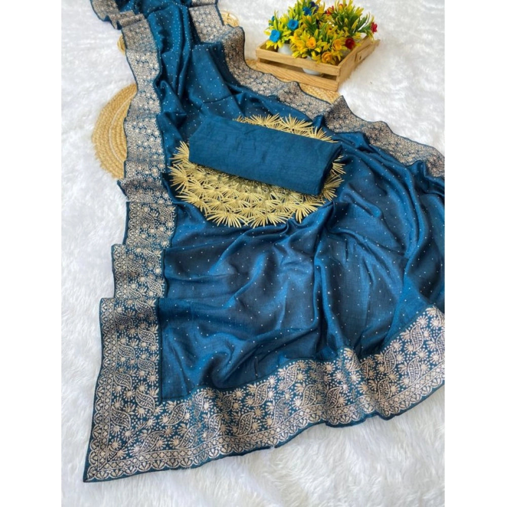 Women'S Silk Embroidred Saree With Unstitched Blouse 5.5Mtr (L