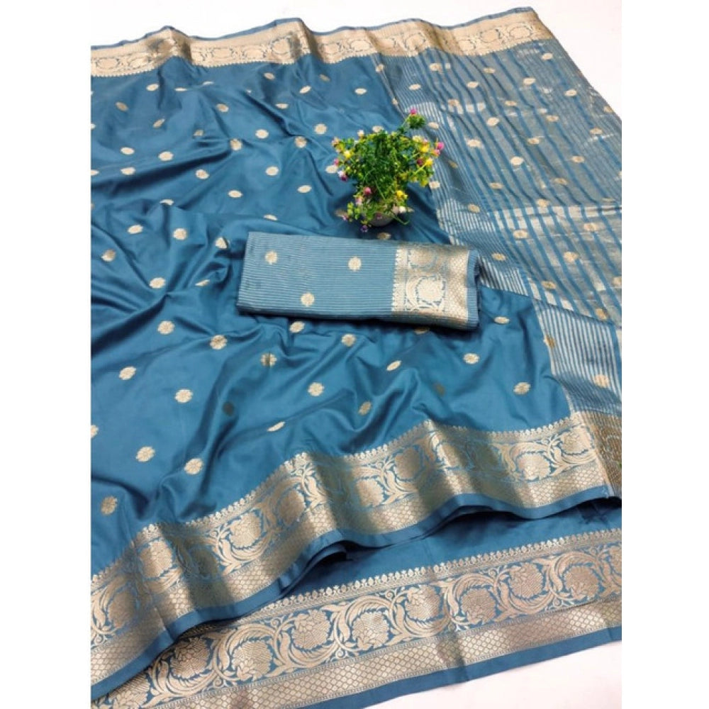 Women'S Jacquard Silk Jaquard Woven Saree With Unstitched Blou