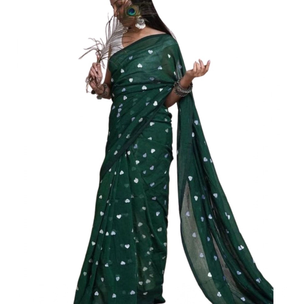 Women'S Linen Printed Saree With Unstitched Blouse 5.5Mtr (Gre