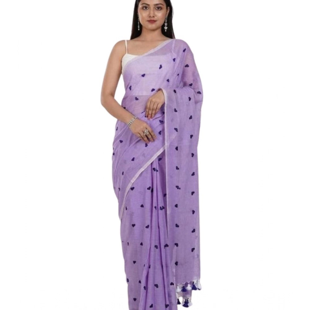 Women'S Linen Printed Saree With Unstitched Blouse 5.5Mtr (Pur