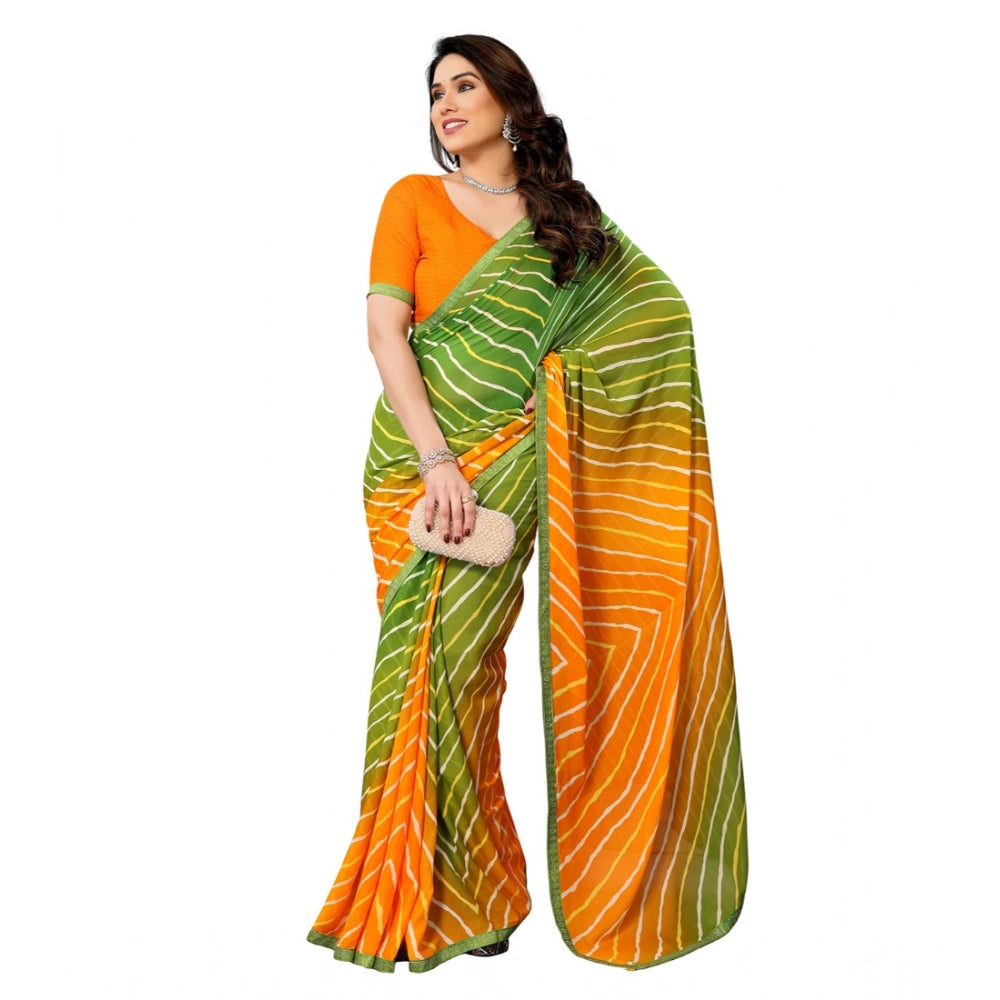 Women's Georgette Printed Saree With Unstitched Blouse 5.5Mtr (Green) - VANSHELLE