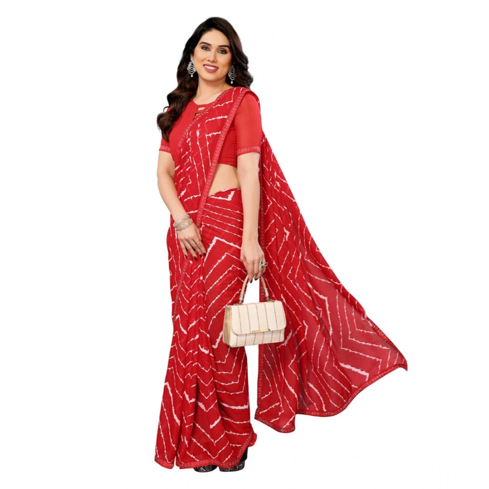 Women's Georgette Printed Saree With Unstitched Blouse 5.5Mtr (Red) - VANSHELLE