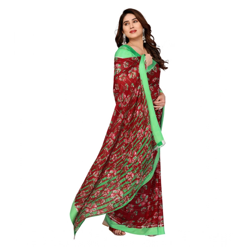 Women's Georgette Printed Saree With Unstitched Blouse 5.5Mtr (Red) - VANSHELLE