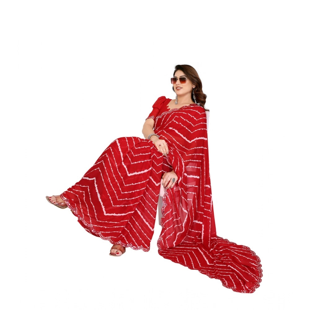 Women's Georgette Printed Saree With Unstitched Blouse 5.5Mtr (Red) - VANSHELLE