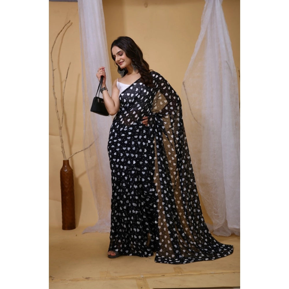 Women'S Georgette Printed Saree With Unstitched Blouse 5.5Mtr