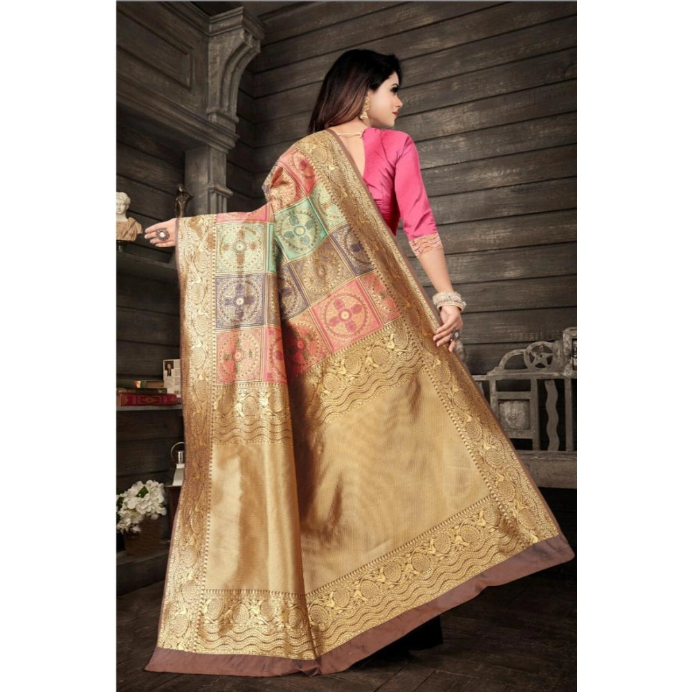 Women'S Soft Lichi Silk Printed Saree With Unstitched Blouse 5