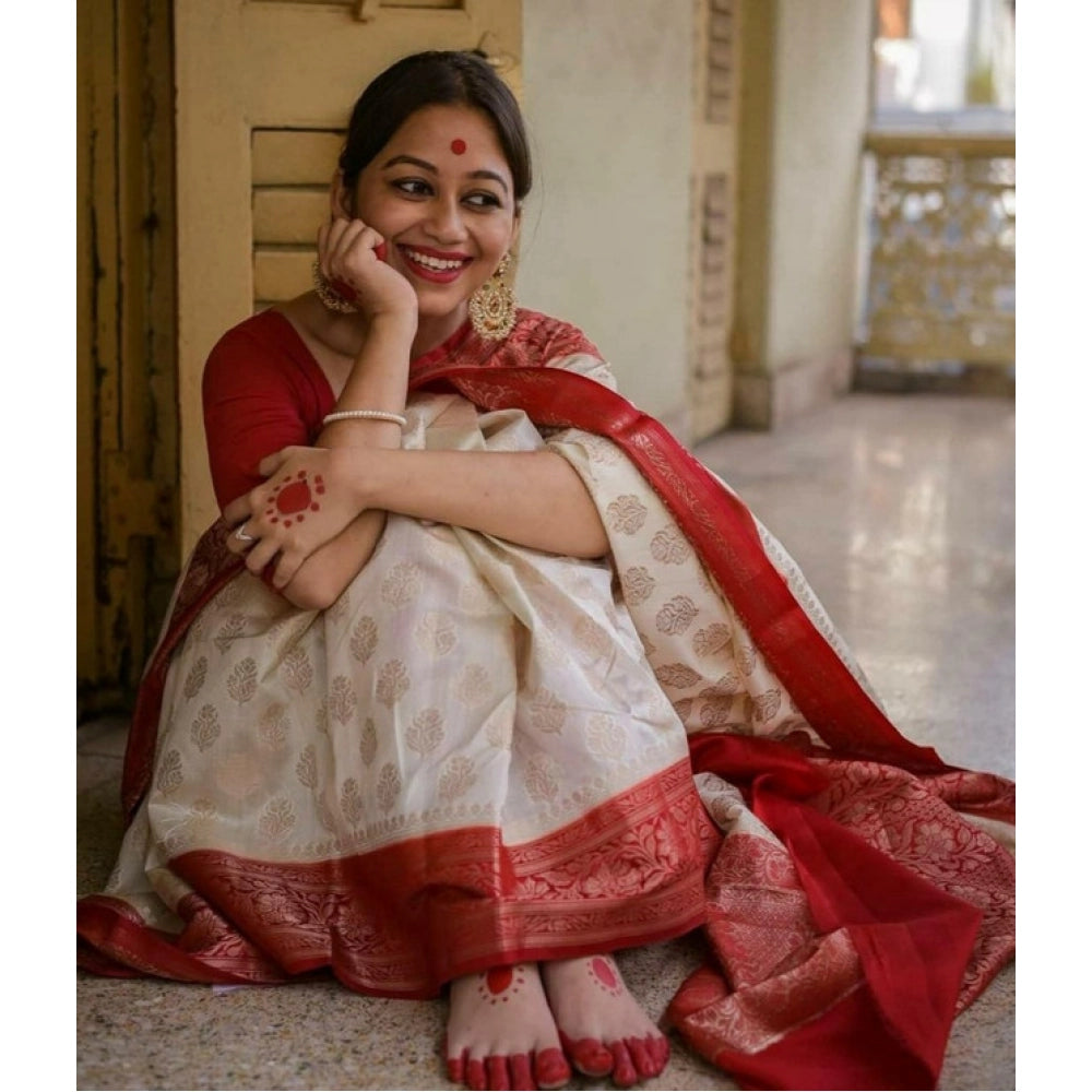 Women'S Soft Lichi Silk Printed Saree With Unstitched Blouse 5
