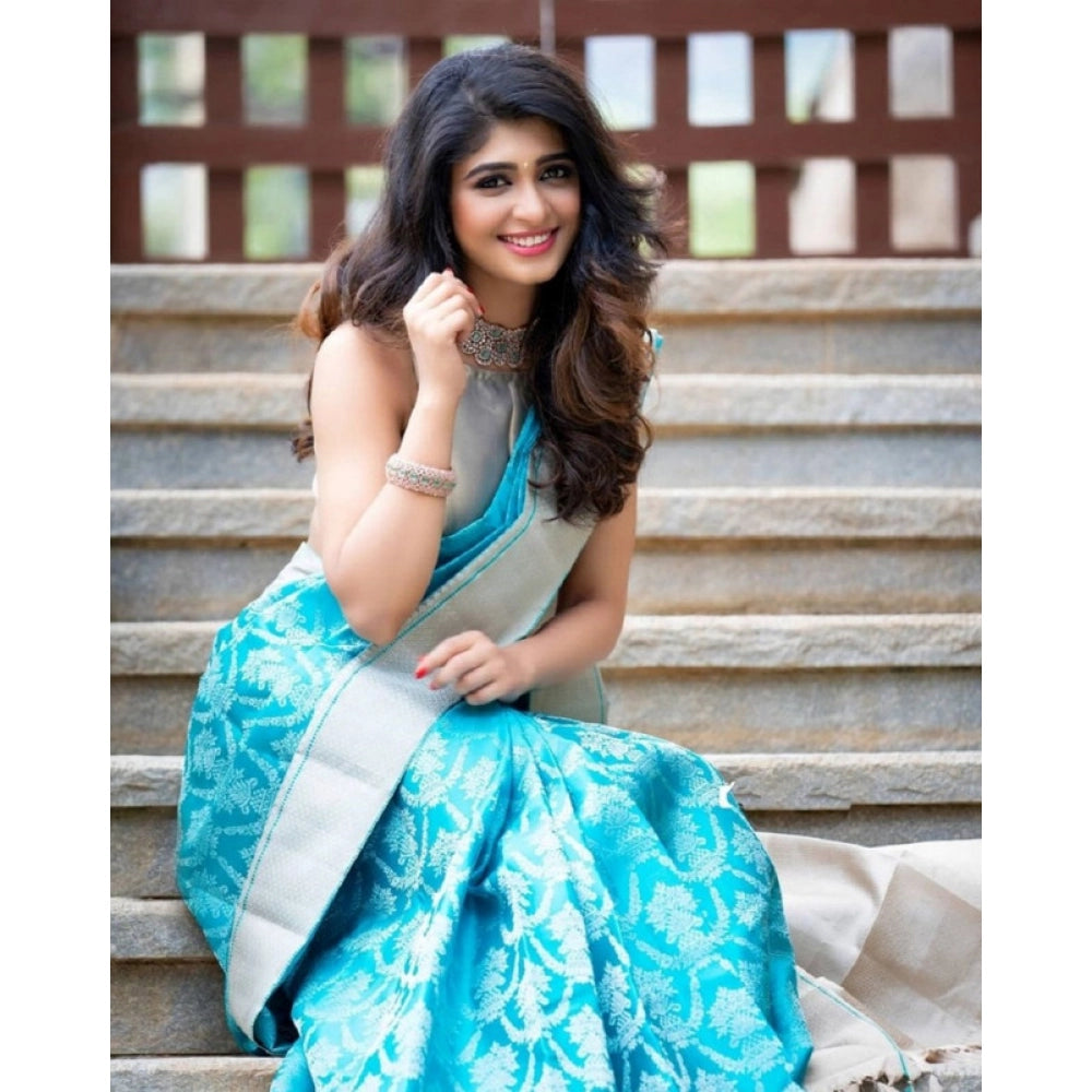 Women'S Soft Lichi Silk Printed Saree With Unstitched Blouse 5