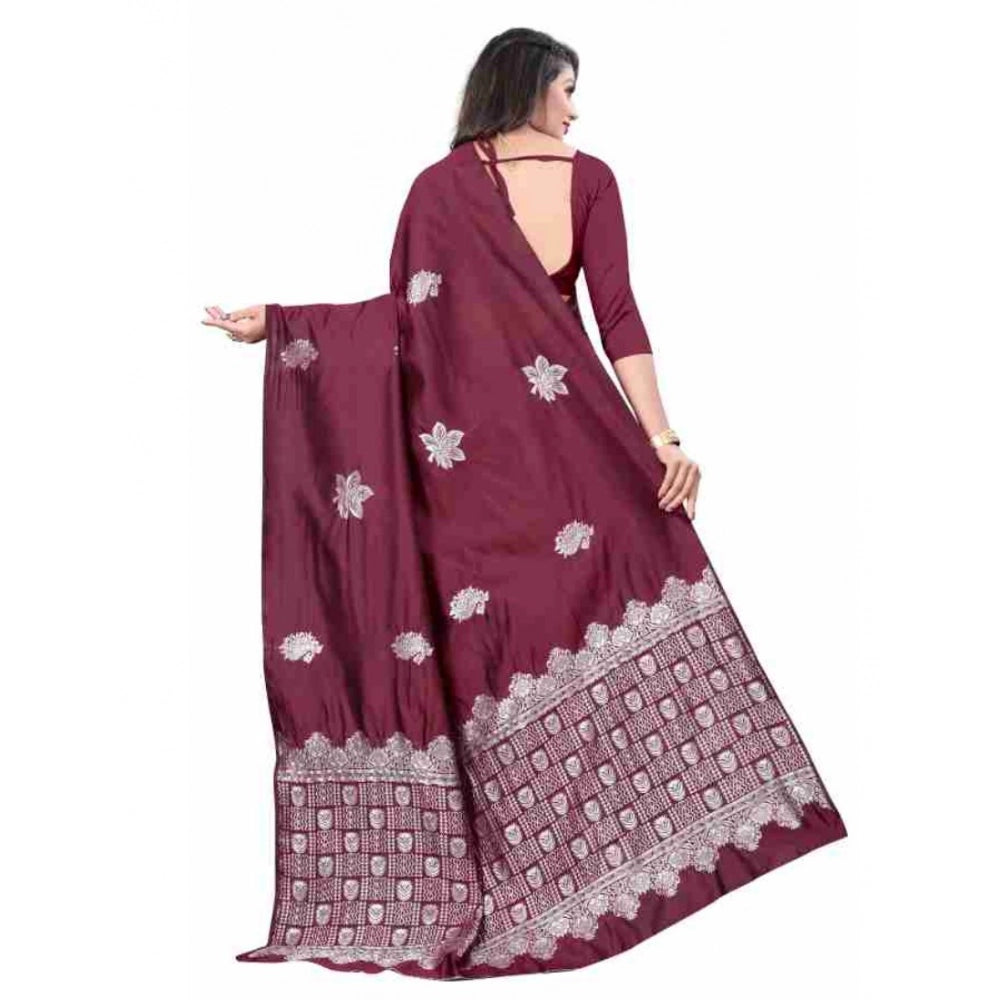 Women'S Soft Lichi Silk Printed Saree With Unstitched Blouse 5