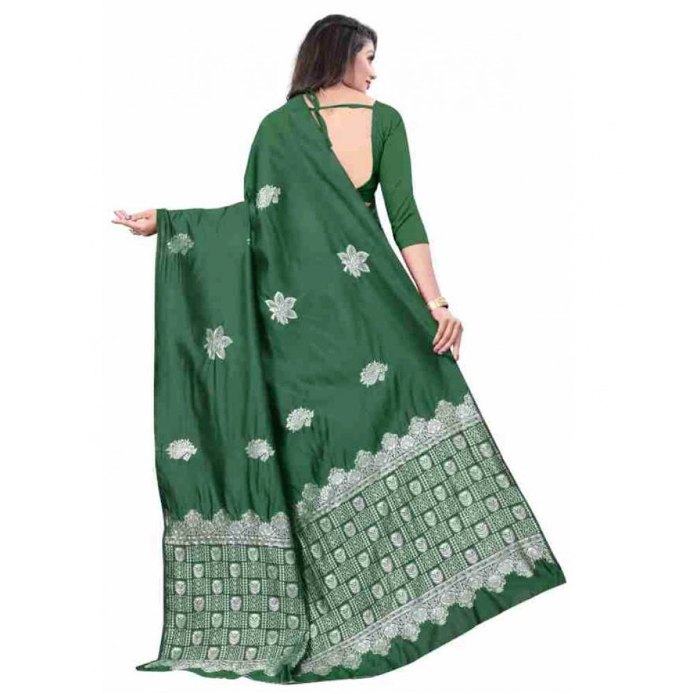 Women'S Soft Lichi Silk Printed Saree With Unstitched Blouse 5