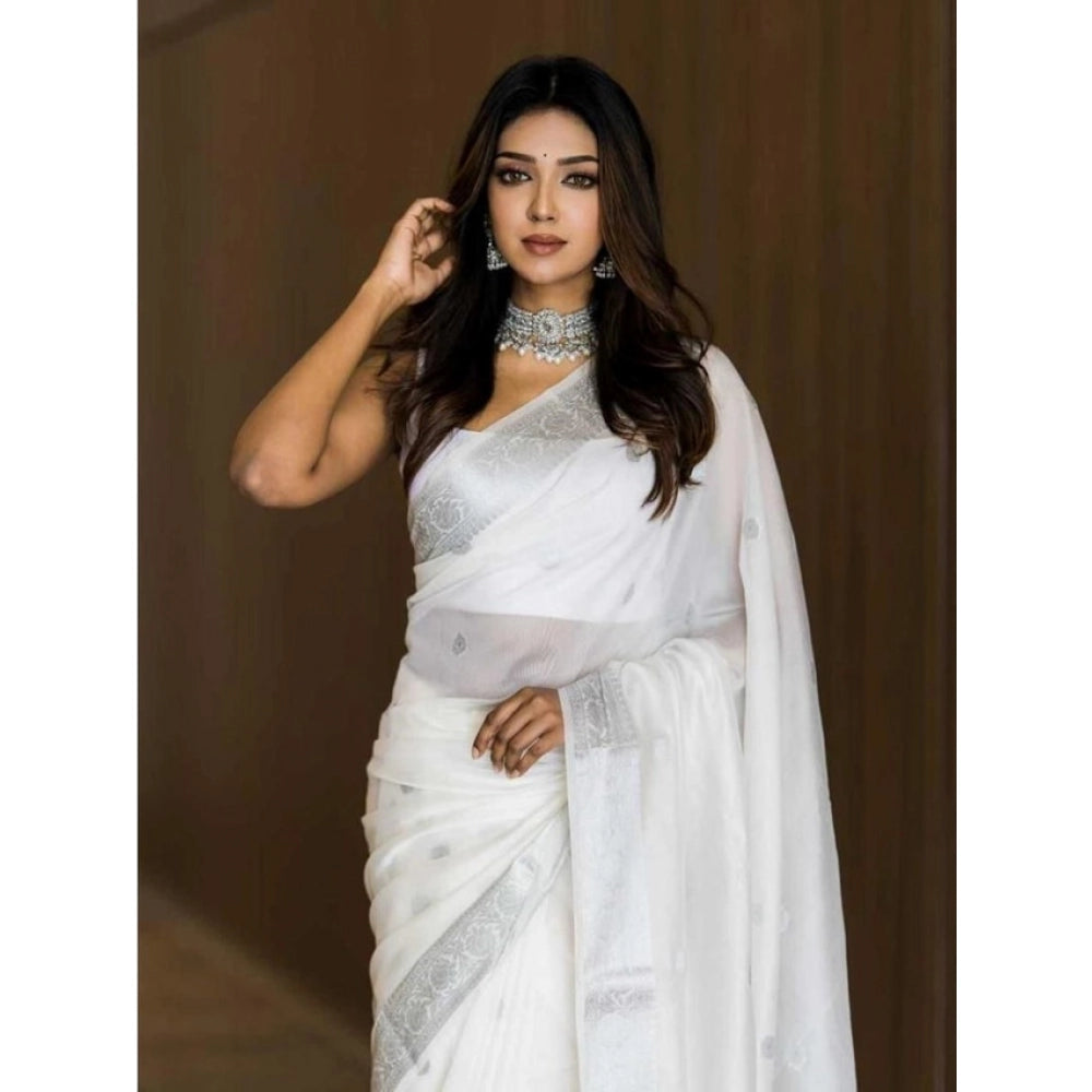 Women'S Soft Lichi Silk Printed Saree With Unstitched Blouse 5