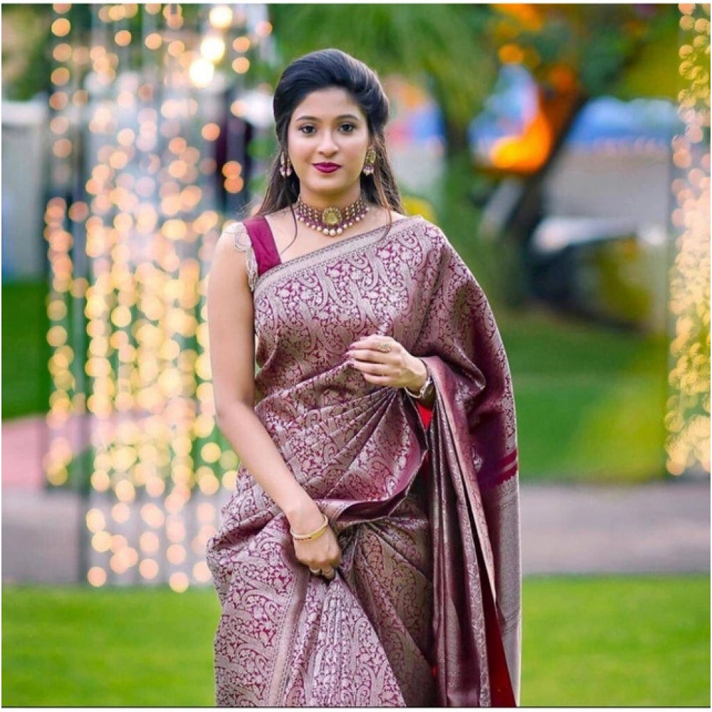 Women'S Soft Lichi Silk Printed Saree With Unstitched Blouse 5