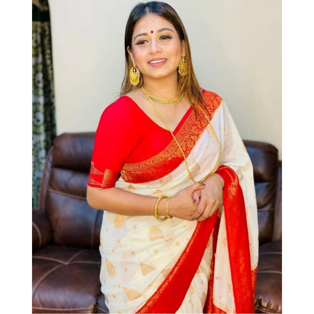 Women'S Soft Lichi Silk Printed Saree With Unstitched Blouse 5