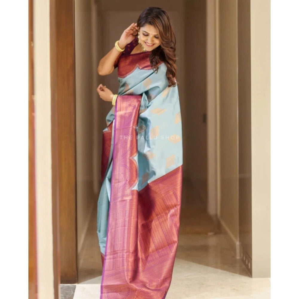 Women'S Soft Lichi Silk Printed Saree With Unstitched Blouse 5