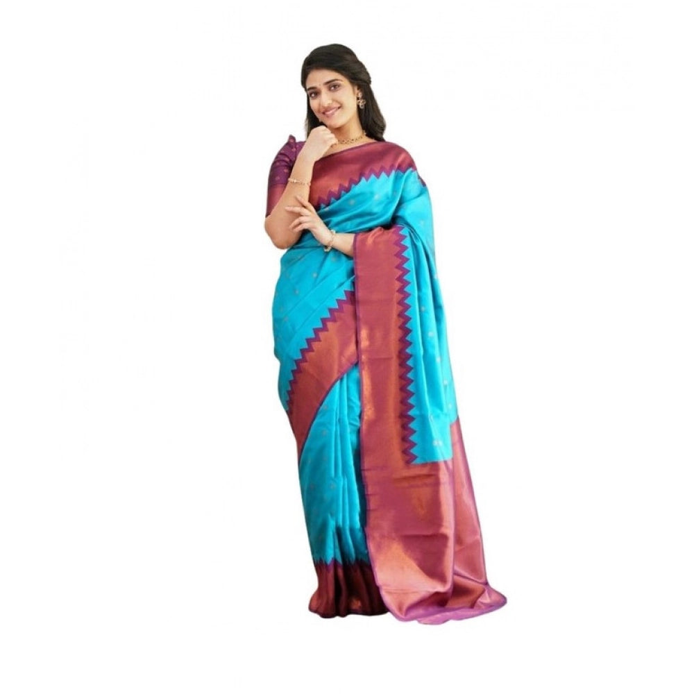 Women'S Soft Lichi Silk Printed Saree With Unstitched Blouse 5