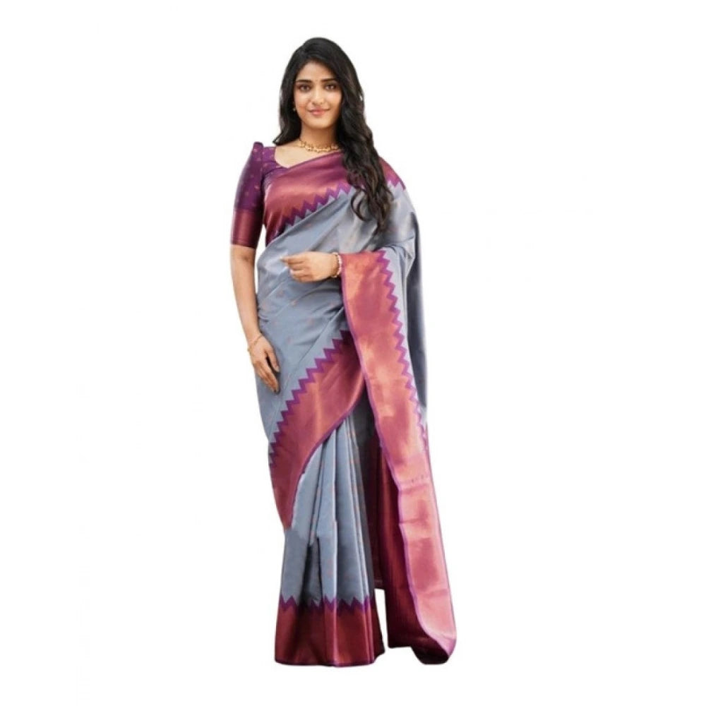 Women'S Soft Lichi Silk Printed Saree With Unstitched Blouse 5