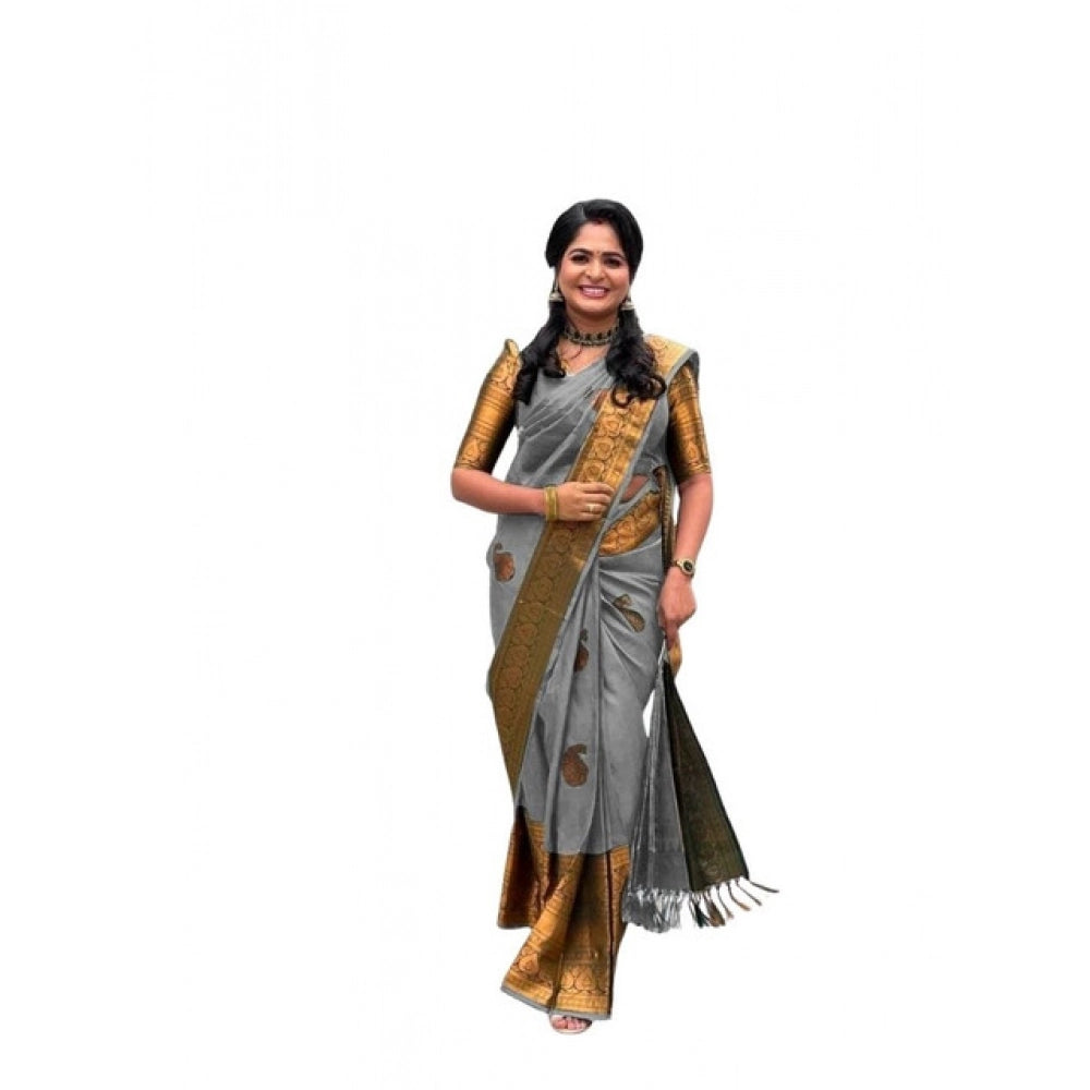 Women'S Soft Lichi Silk Printed Saree With Unstitched Blouse 5