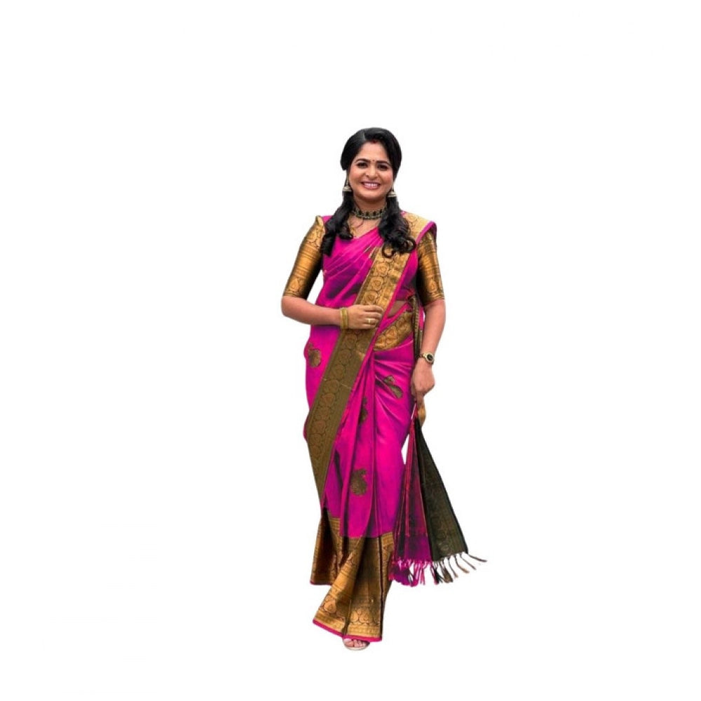 Women'S Soft Lichi Silk Printed Saree With Unstitched Blouse 5