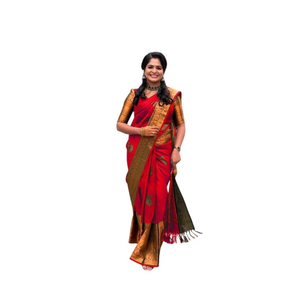 Women'S Soft Lichi Silk Printed Saree With Unstitched Blouse 5