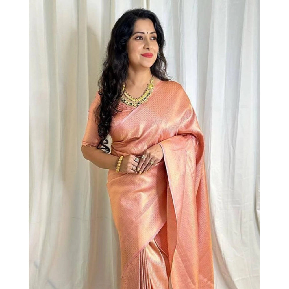 Women'S Soft Lichi Silk Printed Saree With Unstitched Blouse 5