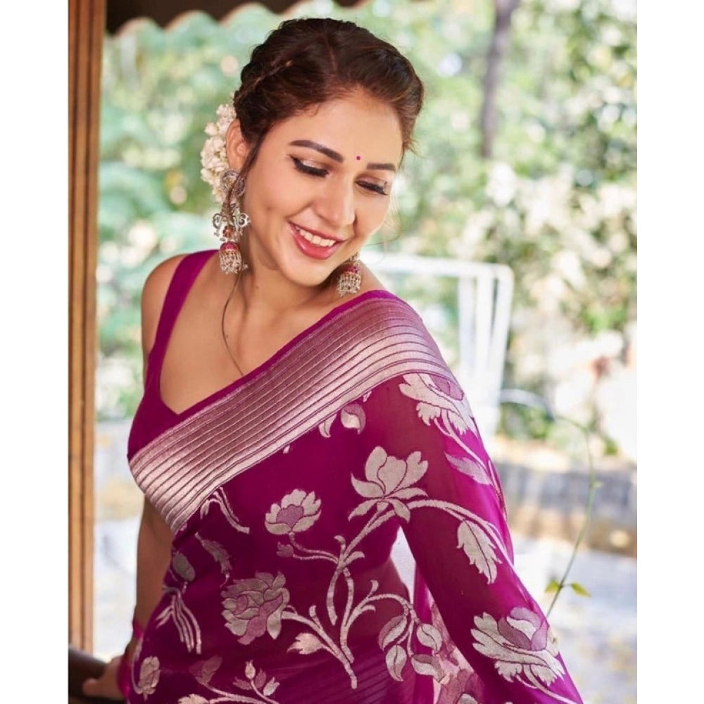 Women'S Soft Lichi Silk Printed Saree With Unstitched Blouse 5