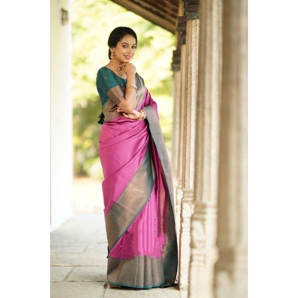 Women'S Soft Lichi Silk Printed Saree With Unstitched Blouse 5